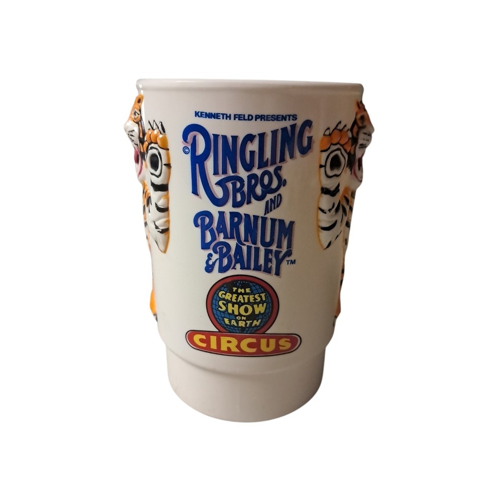 Vintage 1988 Ringling Bros Barnum And Bailey Circus 3D‎ Tiger Plastic Mug Cup